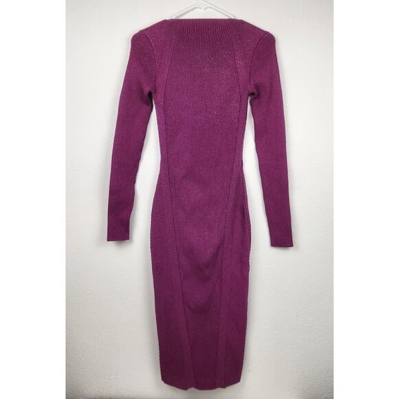 Retrofete Purple Dress Metallic Midi Bodycon Long Sleeve Size XXS Square Neck - Picture 5 of 8